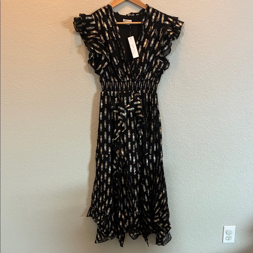 NWT Shoshanna Black and Gold Midi Dress